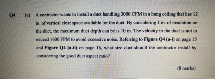 Q4 A A Contractor Wants To Install A Duct Handling 3000 Cfm In A Hung Ceiling That Has 12 In Of Vertical Clear Space 1