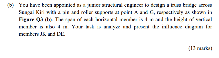 B You Have Been Appointed As A Junior Structural Engineer To Design A Truss Bridge Across Sungai Kiri With A Pin And R 1