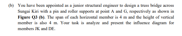 B You Have Been Appointed As A Junior Structural Engineer To Design A Truss Bridge Across Sungai Kiri With A Pin And R 1