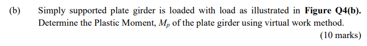 B Simply Supported Plate Girder Is Loaded With Load As Illustrated In Figure Q4 B Determine The Plastic Moment Mp O 1