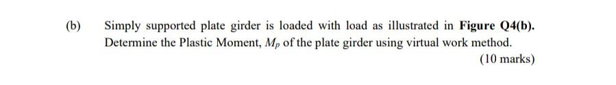 B Simply Supported Plate Girder Is Loaded With Load As Illustrated In Figure Q4 B Determine The Plastic Moment Mp O 1
