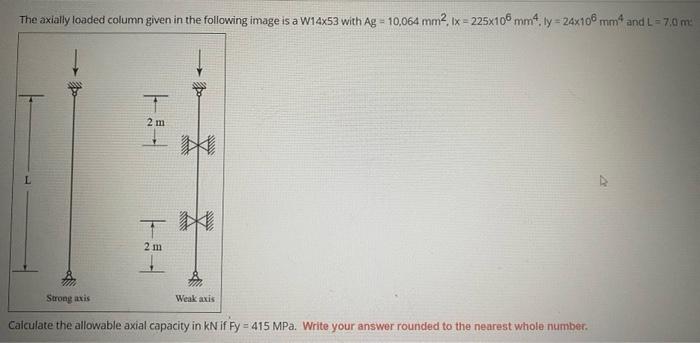 The Axially Loaded Column Given In The Following Image Is A W14x53 With Ag 10 064 Mm2 Ix 225x106 Mm4 Ly 24x108 Mm A 1