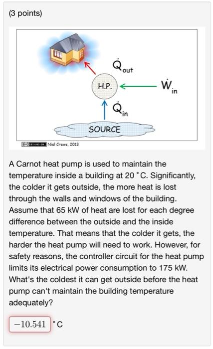 3 Points Niel Crews 2013 Qout 10 541 C H P Qin Source W In A Carnot Heat Pump Is Used To Maintain The Temperatur 1