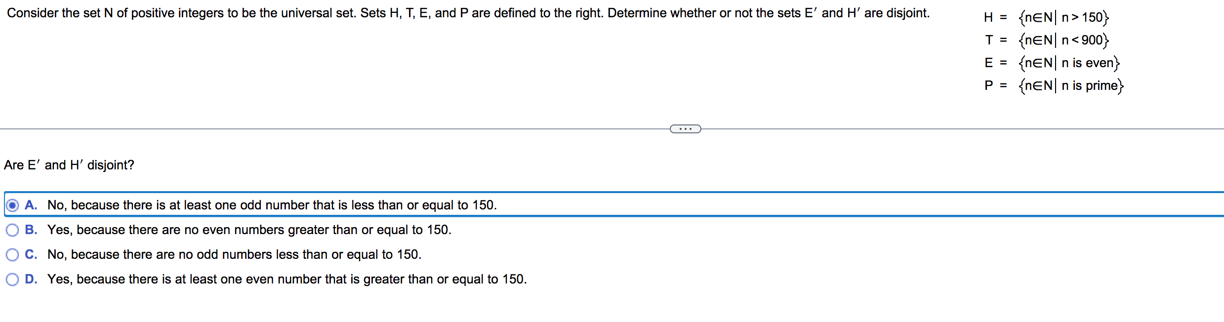 Consider The Set N Of Positive Integers To Be The Universal Set Sets H T E And P Are Defined To The Right Determine 1