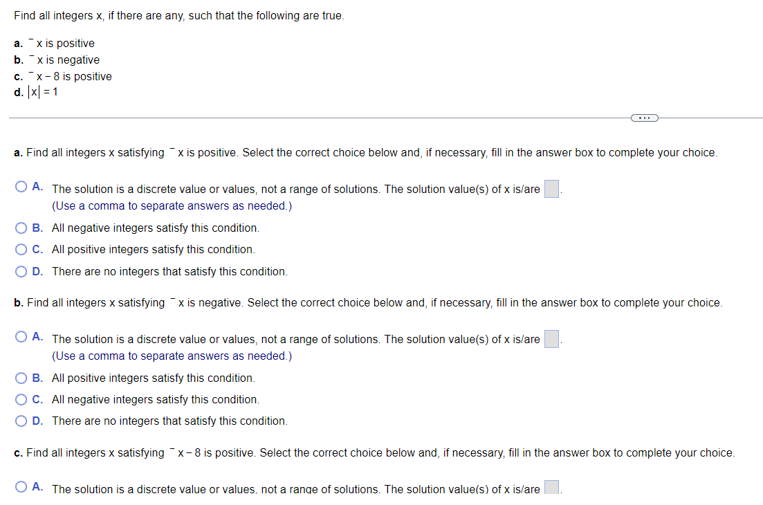 Find All Integers X If There Are Any Such That The Following Are True A X Is Positive B X Is Negative C X 8 Is Po 1