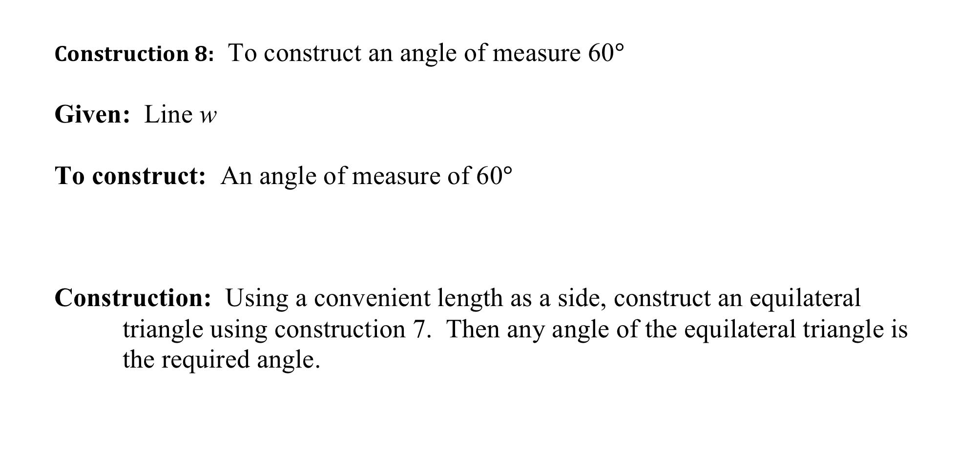 Construction 8 To Construct An Angle Of Measure 60 Given Line W To Construct An Angle Of Measure Of 60 Construction 1