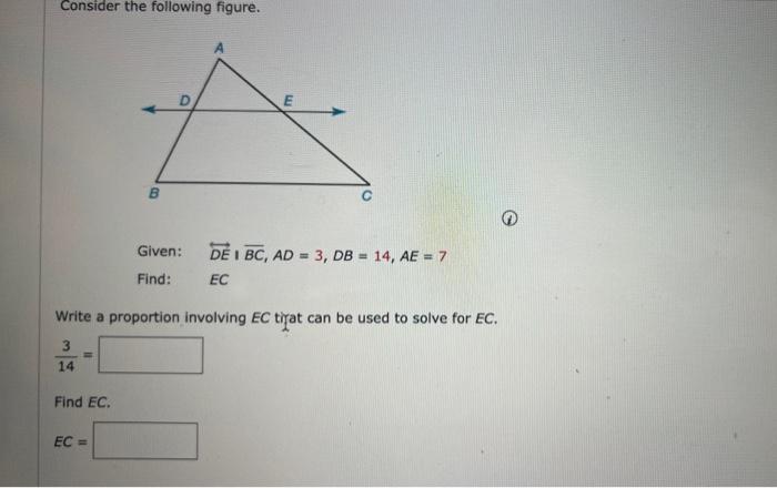 Consider The Following Figure M Find Ec B Ec Given Find Write A Proportion Involving Ec Titat Can Be Used To Solve 1