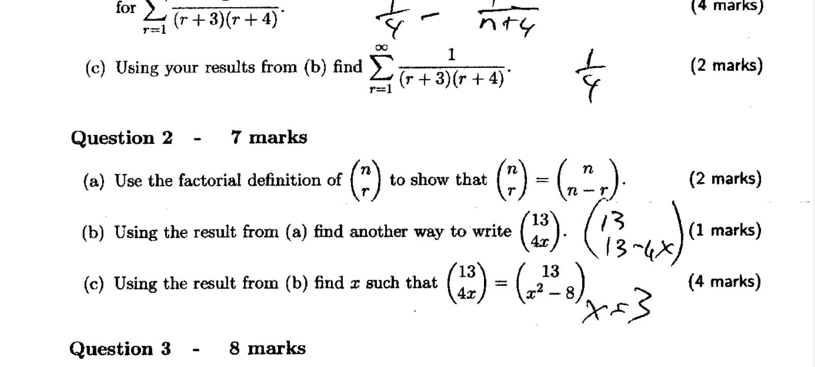 For R 3 R 4 C Using Your Results From B Find R 1 Question 2 A Use The Factorial Definition Of 7 Marks Question 1