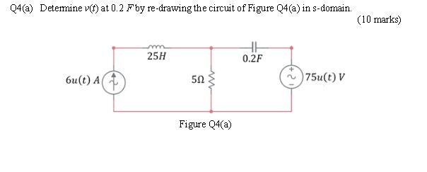 Q4 A Detemine V T At 0 2 Fby Re Drawing The Circuit Of Figure Q4 A In S Domain 10 Marks 25h He 0 2f 6u T A 52 75u 1