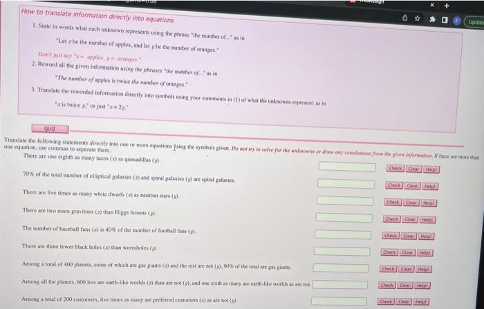 How To Translate Information Directly Into Equations 1 State In Words What Each Unknown Represents Using The Phrase Th 1