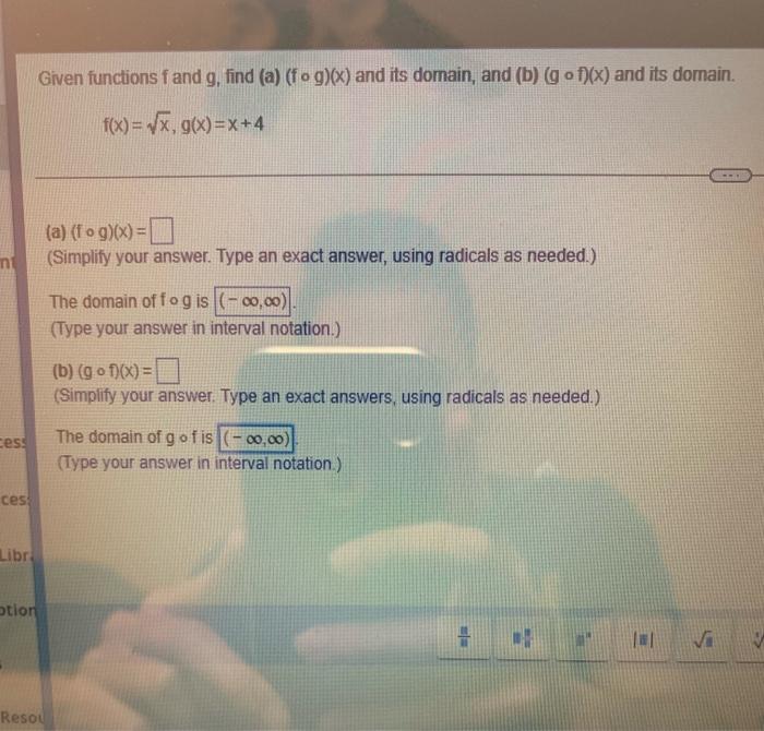 N Cess Ces Libr Otion Given Functions F And G Find A Fog X And Its Domain And B Gof X And Its Domain F X 1