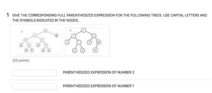 1 Give The Corresponding Full Parenthesized Expression For The Following Trees Use Capital Letters And The Symbols Indi 1