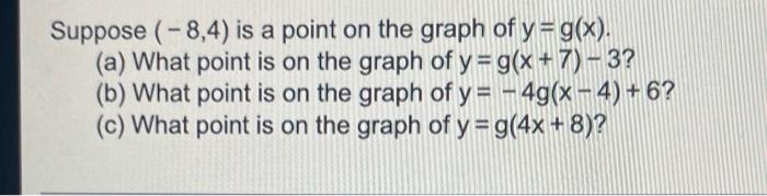 Suppose 8 4 Is A Point On The Graph Of Y G X A What Point Is On The Graph Of Y G X 7 3 B What Point Is On 1