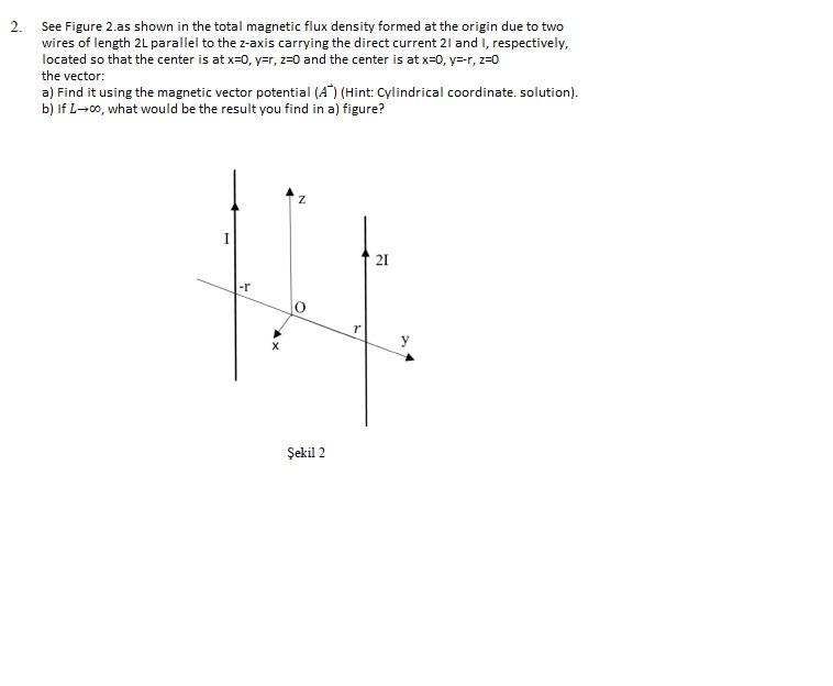 2 See Figure 2 As Shown In The Total Magnetic Flux Density Formed At The Origin Due To Two Wires Of Length 2 Parallel T 1