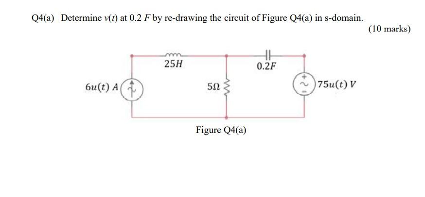 Q4 A Determine V T At 0 2 F By Re Drawing The Circuit Of Figure Q4 A In S Domain 10 Marks 25h 0 2f 2 No 6u T A 1