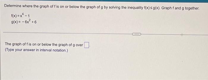 Determine Where The Graph Of F Is On Or Below The Graph Of G By Solving The Inequality F X G X Graph F And G Togeth 1
