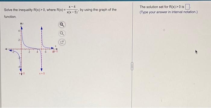 Solve The Inequality R X 0 Where R X Function X 5 X 4 By Using The Graph Of The X X 5 The Solution Set For R X 1