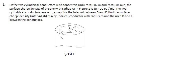 1 Of The Two Cylindrical Conductors With Concentric Radii Ra 0 02 M And Rb 0 04 Min The Surface Charge Density Of 1