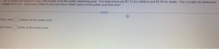 Un A Certain Hot Summer S Day 428 People Used The Public Swimming Pool The Daily Prices Are 1 75 For Children And 2 1