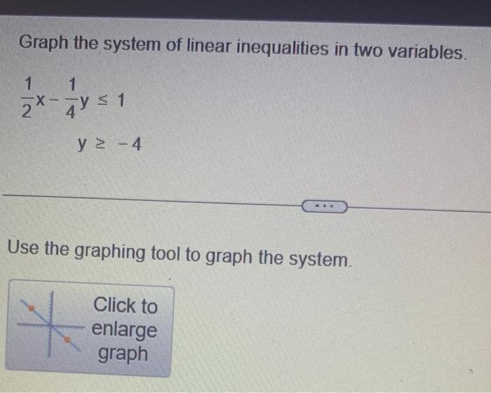 Graph The System Of Linear Inequalities In Two Variables 1 1 2x 4ys 51 Y2 4 Use The Graphing Tool To Graph The System 1