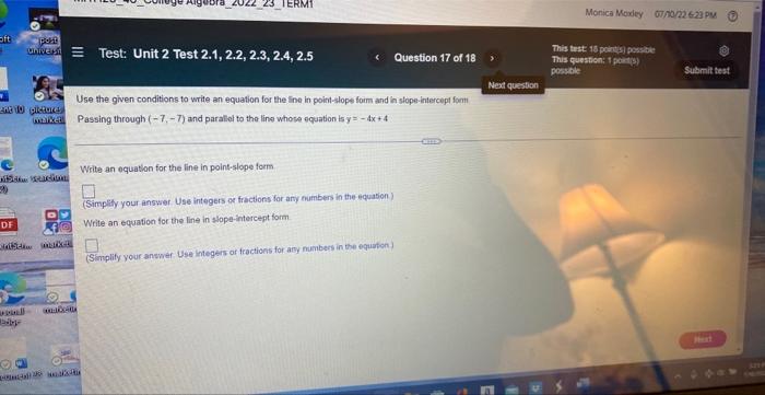 Oft Post 1 Univers Test Unit 2 Test 2 1 2 2 2 3 2 4 2 5 I 20 Nt 10 Pictures Use The Given Conditions To Write An Eq 1