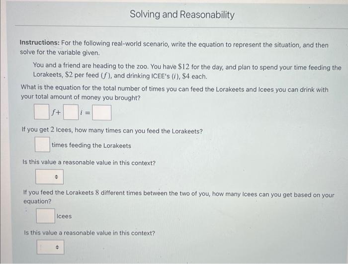 Solving And Reasonability Instructions For The Following Real World Scenario Write The Equation To Represent The Situa 1