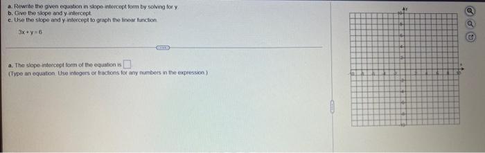 A Rewrite The Given Equation In Slope Intercopt Form By Solving For Y B Give The Slope And Y Intercept C Use The Slop 1