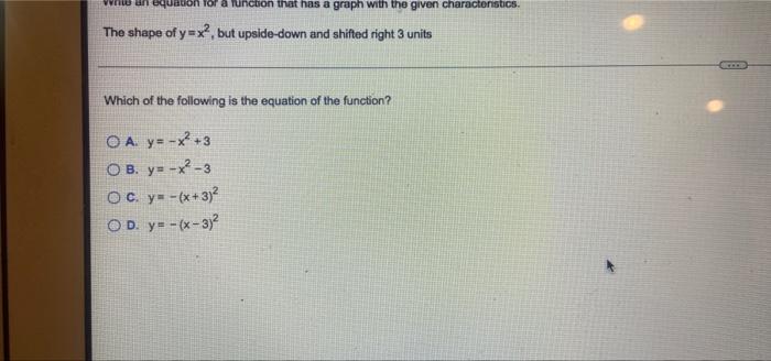 White An Equation For A Function That Has A Graph With The Given Characteristics The Shape Of Y X But Upside Down And 1