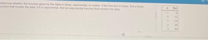 Determine Whether The Function Given By The Table Is Linear Exponential Or Neither If The Function Is Linear Find A L 1
