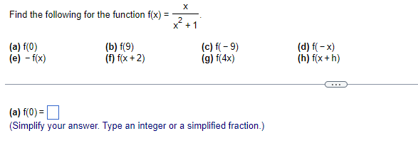 Find The Following For The Function F X 2 X 1 A F 0 E F X X B F 9 F F X 2 C F 9 G F 4x A 1