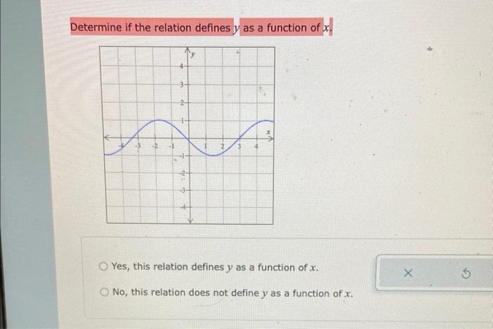 Determine If The Relation Defines Y As A Function Of X 3 3 2 2 3 A O Yes This Relation Defines Y As A Function O 1