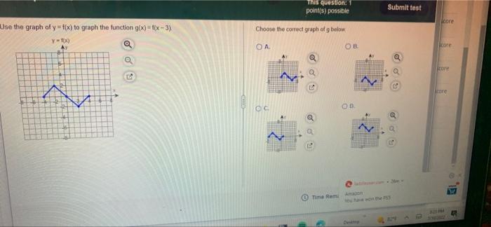 Use The Graph Of Y F X To Graph The Function G X F X 3 Y F X A Ay 5 This Question 1 Point S Possible Choose The 1