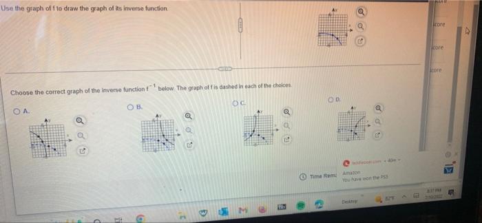 Use The Graph Off To Draw The Graph Of Its Inverse Function Choose The Correct Graph Of The Inverse Function F Below T 1