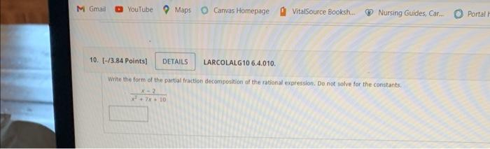M Gmail Youtube Maps O Canvas Homepage Vitalsource Booksh Nursing Guides Car 10 3 84 Points Details Larcol 1