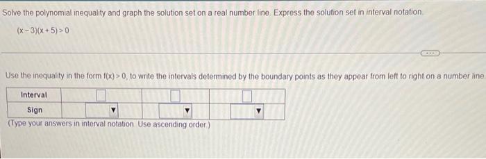 Solve The Polynomial Inequality And Graph The Solution Set On A Real Number Line Express The Solution Set In Interval No 1