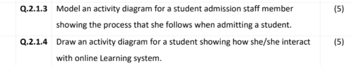 5 Q 2 1 3 Model An Activity Diagram For A Student Admission Staff Member Showing The Process That She Follows When Adm 1