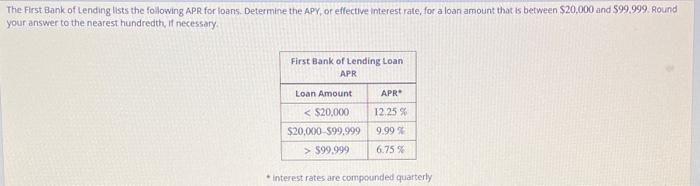 The First Bank Of Lending Lists The Following Apr For Loans Determine The Apy Or Effective Interest Rate For A Loan A 1