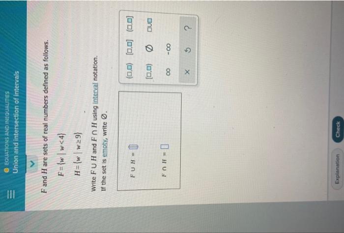 Equations And Inequalities Union And Intersection Of Intervals F And H Are Sets Of Real Numbers Defined As Follows 1