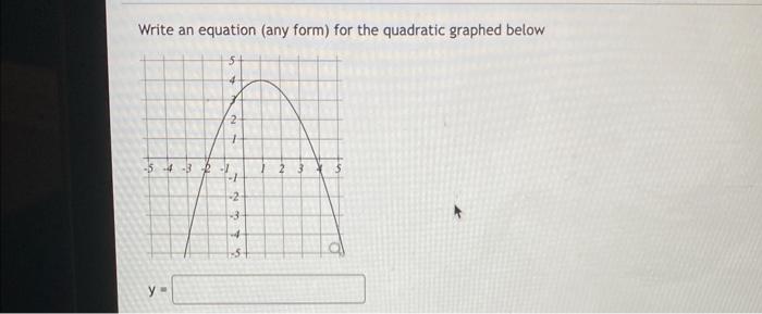 Write An Equation Any Form For The Quadratic Graphed Below 4 Y 2 5 4 3 2 1 1 2 3 1 2 3 4 1