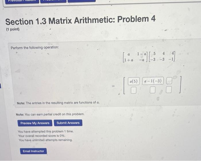 Section 1 3 Matrix Arithmetic Problem 4 1 Point Perform The Following Operation Note The Entries In The Resulting M 1