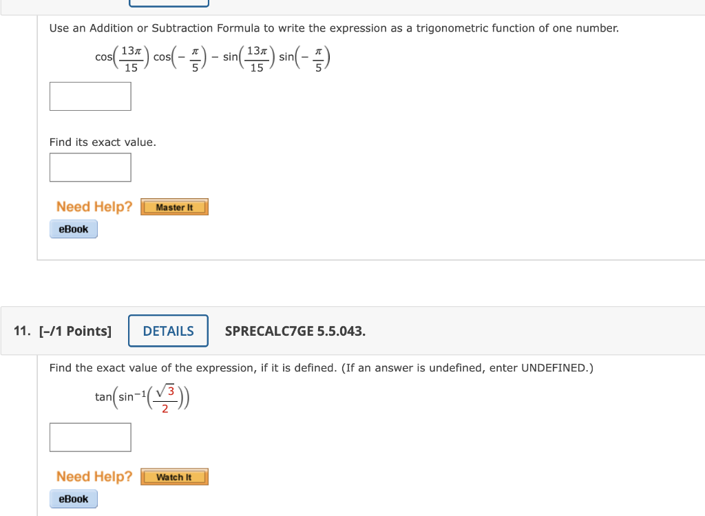 Use An Addition Or Subtraction Formula To Write The Expression As A Trigonometric Function Of One Number Cos 13 Cos 1
