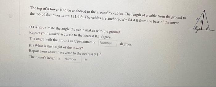 The Top Of A Tower Is To Be Anchored To The Ground By Cables The Length Of A Cable From The Ground To The Top Of The To 1