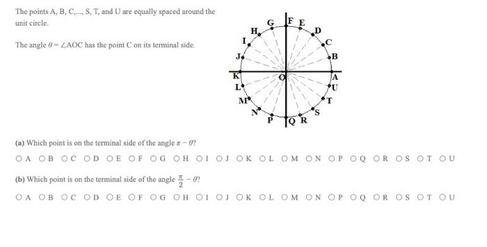The Points A B C S T And U Are Equally Spaced Around The Unit Circle The Angle Laoc Has The Point C On Its Te 1