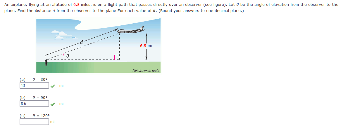 An Airplane Flying At An Altitude Of 6 5 Miles Is On A Flight Path That Passes Directly Over An Observer See Figure 1