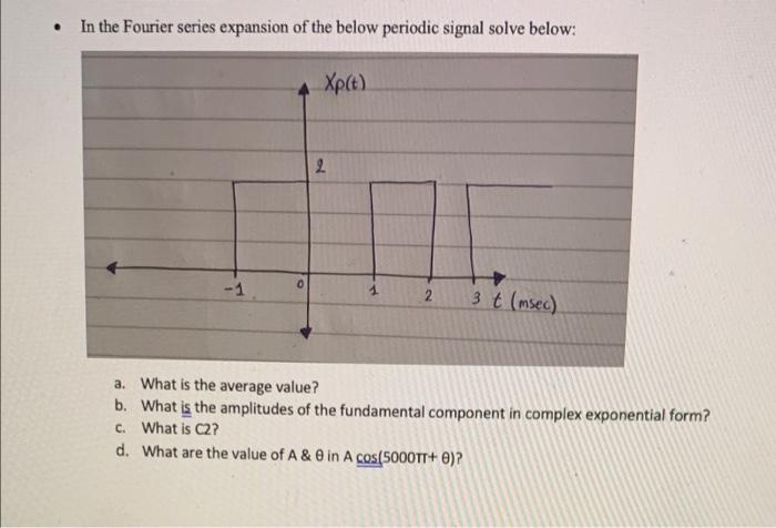In The Fourier Series Expansion Of The Below Periodic Signal Solve Below Xp T 2 1 3 T Msec A What Is The Average V 1