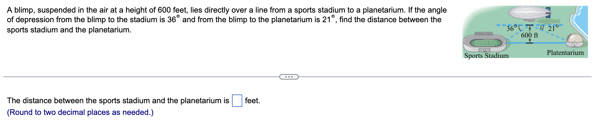 A Blimp Suspended In The Air At A Height Of 600 Feet Lies Directly Over A Line From A Sports Stadium To A Planetarium 1