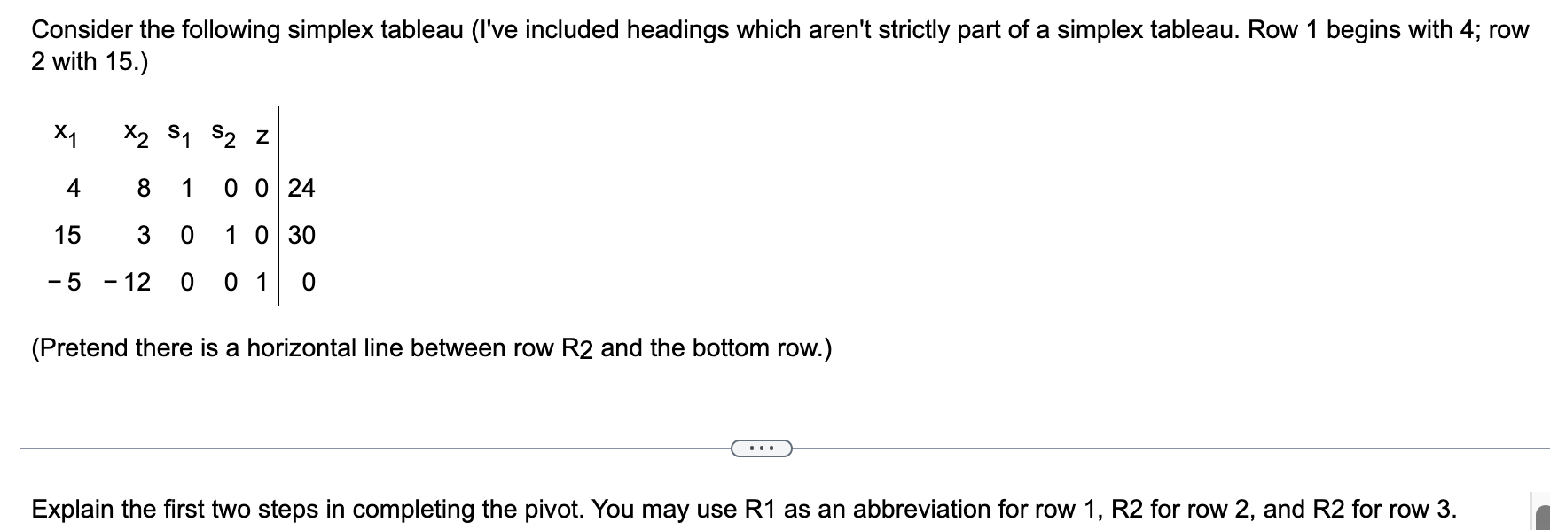 Consider The Following Simplex Tableau I Ve Included Headings Which Aren T Strictly Part Of A Simplex Tableau Row 1 Be 1