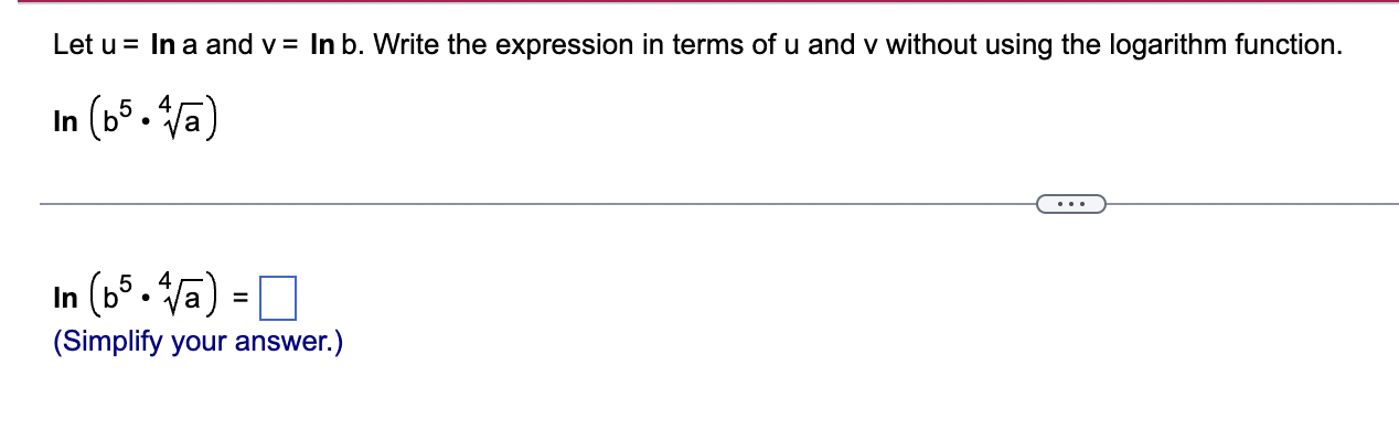 Let U In A And V In B Write The Expression In Terms Of U And V Without Using The Logarithm Function In B5 4 A In 1