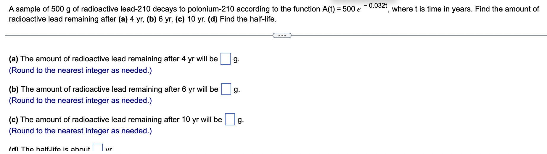 A Sample Of 500 G Of Radioactive Lead 210 Decays To Polonium 210 According To The Function A T 500 E Radioactive Lead 1