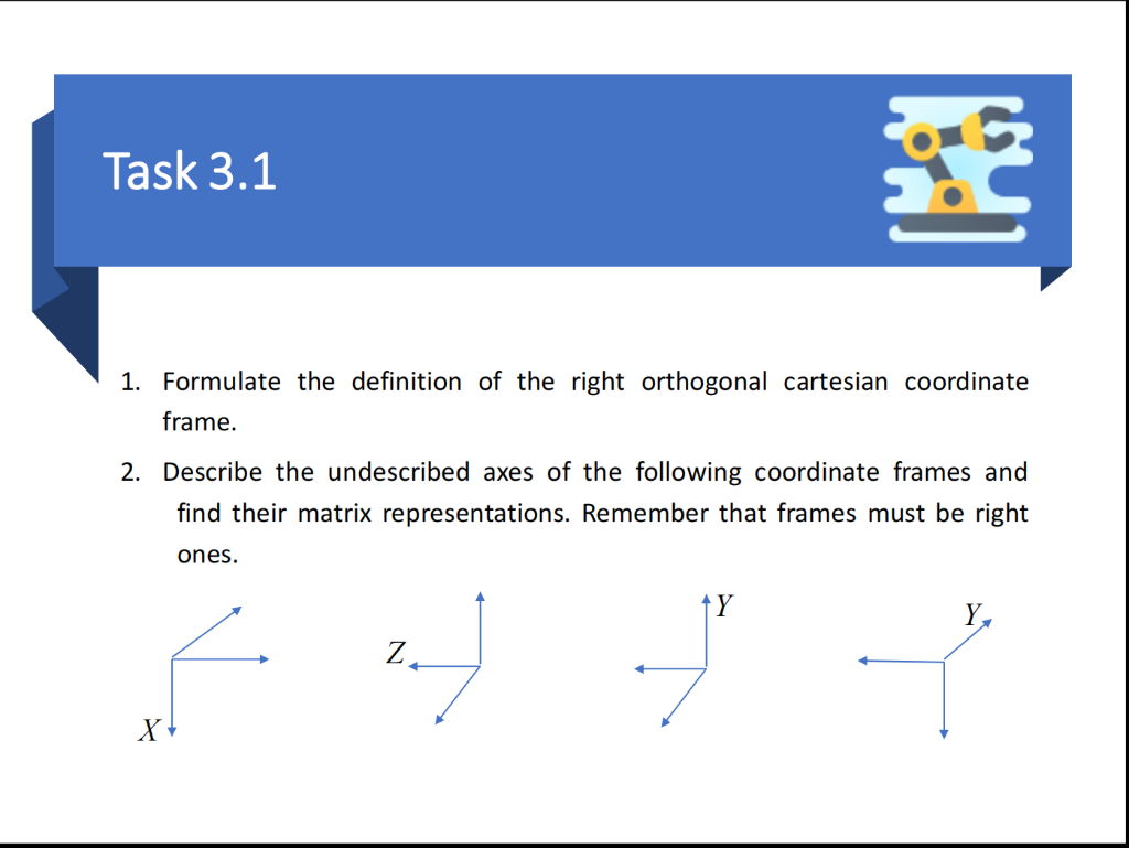Task 3 1 1 Formulate The Definition Of The Right Orthogonal Cartesian Coordinate Frame 2 Describe The Undescribed Axe 1